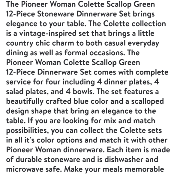 🎄 New Pioneer Woman Colette Scallop Green 12-Piece Dinnerware Set - Picture 2 of 10